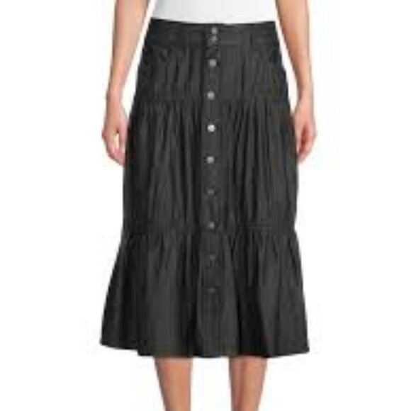 Tiered Button Up Denim Midi Skirt Western/Prairie - Picture 2 of 7